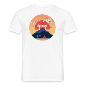 Japan Fuji Kirschblüte Schriftzug Nihon Torii - 日本 - Männer T-Shirt - Weiß - Vorne - AI Model Male 178 dark (178cm)