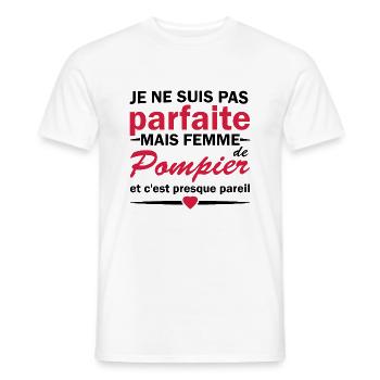pas parfaite mais femme de pompier - T-shirt homme - blanc - Devant - AI Model Male 178 dark (178cm)