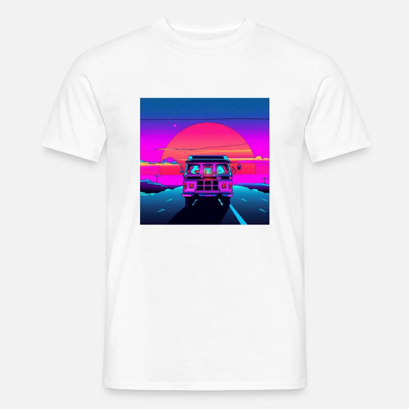Van 80s Synthwave Sunset Miami - Männer T-Shirt - Weiß
