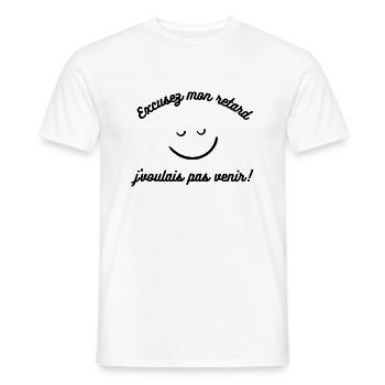 Excusez mon retard j voulais pas venir - T-shirt homme - blanc - Devant - AI Model Male 178 dark (178cm)