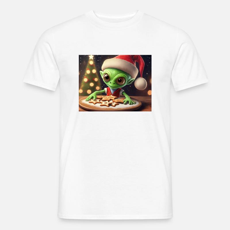 Alien trägt einen hässlichen Weihnachtspullover - Männer T-Shirt - Weiß