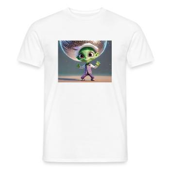 alien is dancing at a party under a disco ball - Men's T-Shirt - white - Front - AI Model Male 178 dark (178cm)