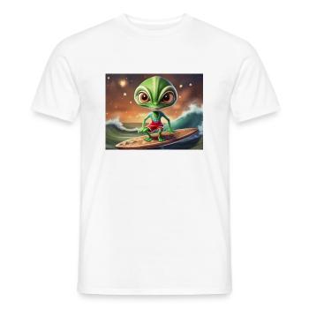niedliche kleine grüne retro vintage alien surfen - Männer T-Shirt - Weiß - Vorne - AI Model Male 178 dark (178cm)