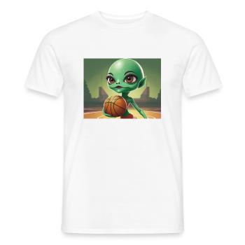cute little green retro vintage alien basketball - Men's T-Shirt - white - Front - AI Model Male 178 dark (178cm)