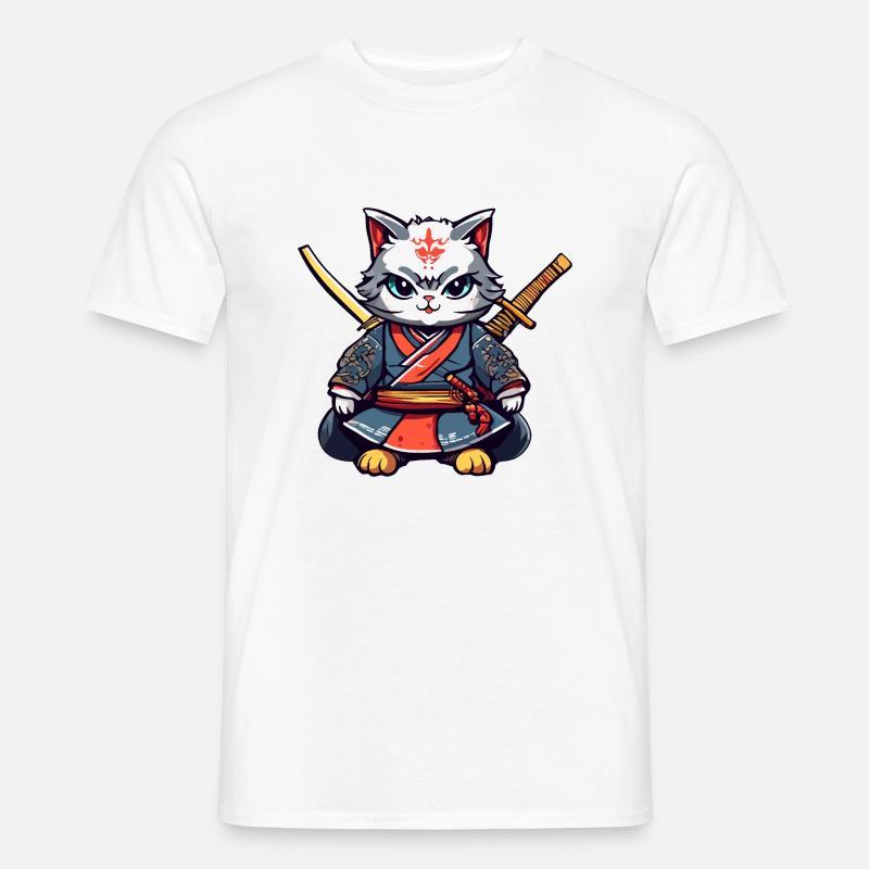 Samurai-Katze #40 - Männer T-Shirt - Weiß