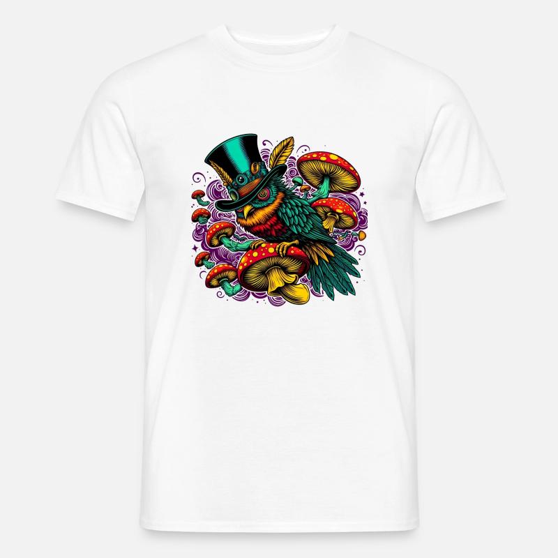 Bunte Eule mit Zylinderhut - Männer T-Shirt - Weiß