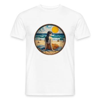 Fille sur la plage - T-shirt homme - blanc - Devant - AI Model Male 178 dark (178cm)