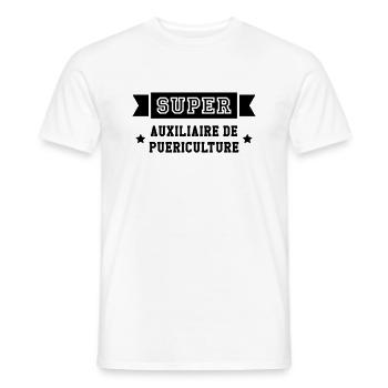 Auxiliaire de Puériculture / Enfant / Bébé / Baby - T-shirt homme - blanc - Devant - AI Model Male 178 dark (178cm)