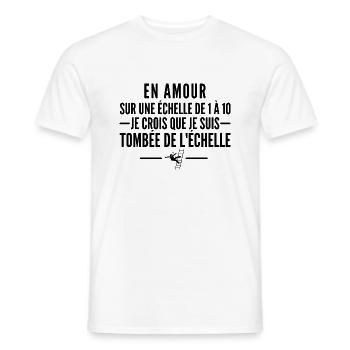 en amour sur une échelle de 1 à 10 - T-shirt homme - blanc - Devant - AI Model Male 178 dark (178cm)