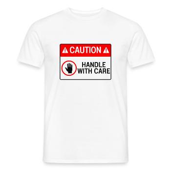 Caution : handle with care - T-shirt homme - blanc - Devant - AI Model Male 178 dark (178cm)