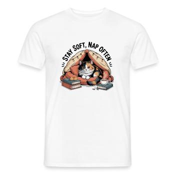 Stay Soft, Nap Often – Cuddly Cat - Men's T-Shirt - white - Front - AI Model Male 178 dark (178cm)