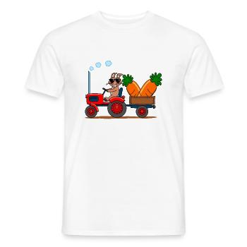 Cool rabbit on tractor with giant carrots - Men's T-Shirt - white - Front - AI Model Male 178 dark (178cm)