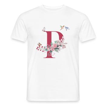 Letter p floral - gift idea - Men's T-Shirt - white - Front - AI Model Male 178 dark (178cm)