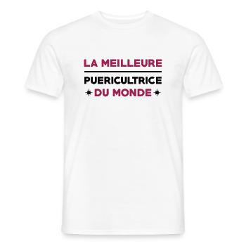 Puériculture / Puéricultrice / Bébé / Maternelle - T-shirt homme - blanc - Devant - AI Model Male 178 dark (178cm)