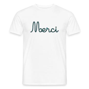 MERCI. MAÎTRESSE. MAÎTRE. MERCI MAÎTRESSE. - T-shirt homme - blanc - Devant - AI Model Male 178 dark (178cm)