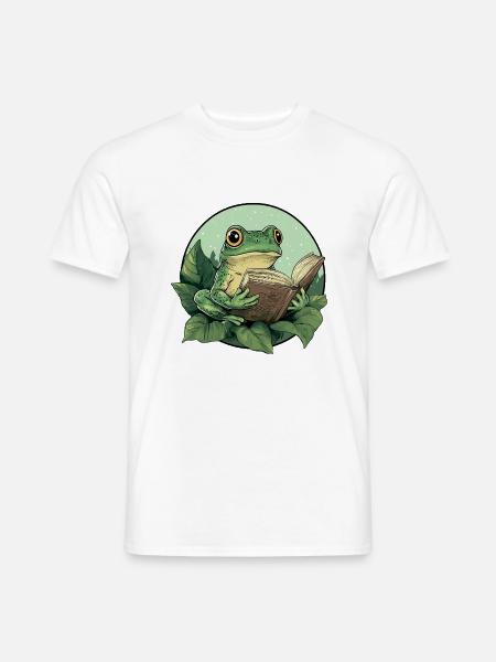 Cottagecore Frosch mit Buch - Männer T-Shirt - Weiß