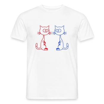 2 Neugierige Komische Katzen Gucken Sich Lustig An - Männer T-Shirt - Weiß - Vorne - AI Model Male 178 dark (178cm)