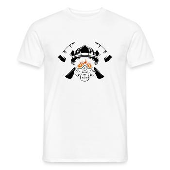 Helmet and respiratory protection with crossed axes Fire brigade - Men's T-Shirt - white - Front - AI Model Male 178 dark (178cm)