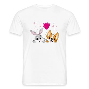 Lapin souriant et chien corgi avec ballon - T-shirt homme - blanc - Devant - AI Model Male 178 dark (178cm)