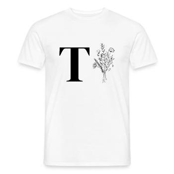 Lette t fleurs minimalistes - T-shirt homme - blanc - Devant - AI Model Male 178 dark (178cm)