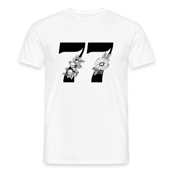Numéro 77 floral noir - 77e anniversaire floral - T-shirt homme - blanc - Devant - AI Model Male 178 dark (178cm)