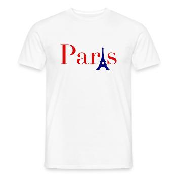 Roter Text in Paris mit blauem Eiffelturm - Männer T-Shirt - Weiß - Vorne - AI Model Male 178 dark (178cm)