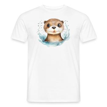 Dessin à l’aquarelle de loutre - T-shirt homme - blanc - Devant - AI Model Male 178 dark (178cm)