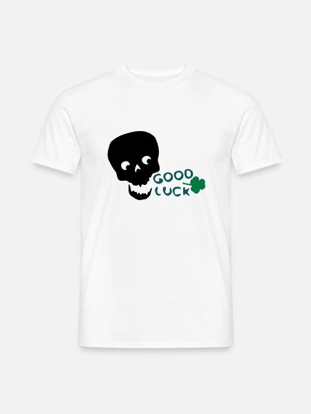 Lycka vitklöver txt & skalle - T-shirt herr - vit