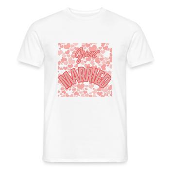 JUST MARRIED. bachelorette party. SAINT VALENTINE. COUPLE - Men's T-Shirt - white - Front - AI Model Male 178 dark (178cm)