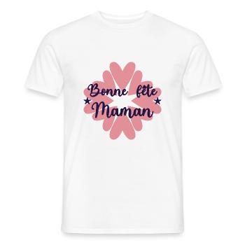 FÊTE DES MÈRES. BONNE FÊTE MAMAN. MAMAN. FÊTE - T-shirt homme - blanc - Devant - AI Model Male 178 dark (178cm)
