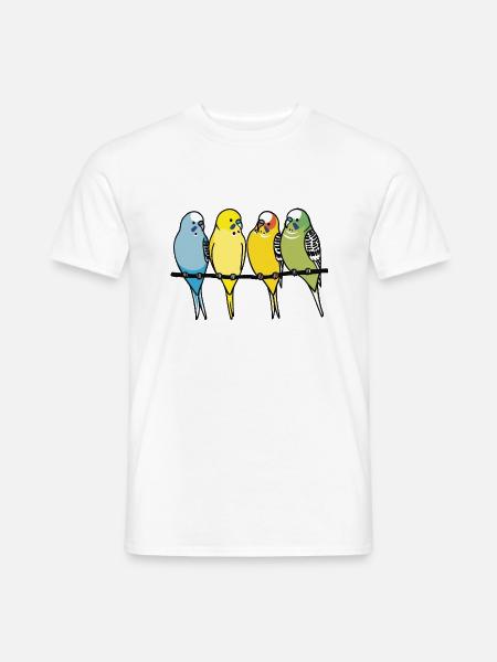 Wellensittich, Wellensittiche auf einer Stange - Männer T-Shirt - Weiß