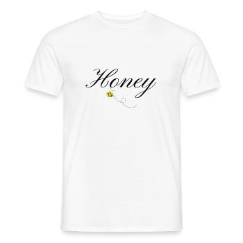Honey Bee in Elegant Typography and flying Bee - Men's T-Shirt - white - Front - AI Model Male 178 dark (178cm)