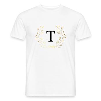 Lettre t couronne Floral doré - T-shirt homme - blanc - Devant - AI Model Male 178 dark (178cm)