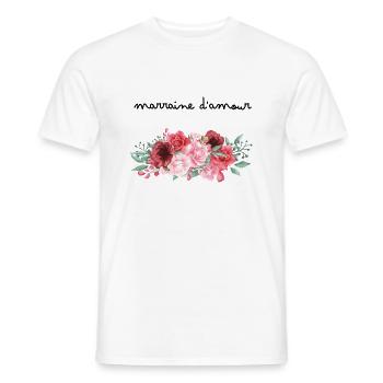 Marraine d’amour fleurs- idée cadeau marraine - T-shirt homme - blanc - Devant - AI Model Male 178 dark (178cm)