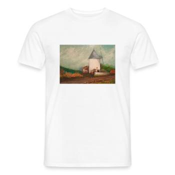 White Mill, Horse, Countryside, Painting Painting - Men's T-Shirt - white - Front - AI Model Male 178 dark (178cm)