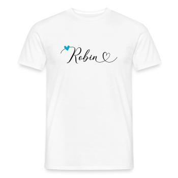 Robin Nom Prénom Calligraphie Coeur - T-shirt homme - blanc - Devant - AI Model Male 178 dark (178cm)