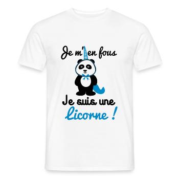 je m'e fous licorne, cadeau panda, licorne, panda - T-shirt homme - blanc - Devant - AI Model Male 178 dark (178cm)
