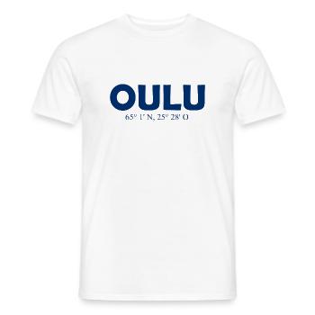 Oulu - Finlande - Coordonnées - Longitude Latitude - T-shirt homme - blanc - Devant - AI Model Male 178 dark (178cm)