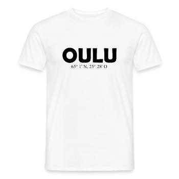 Oulu - Finlande - Coordonnées - Longitude Latitude - T-shirt homme - blanc - Devant - AI Model Male 178 dark (178cm)