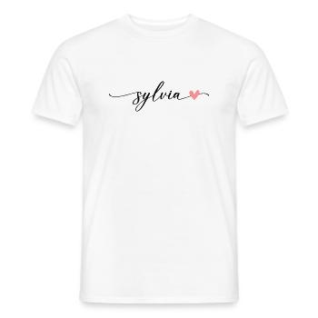 Sylvia Name Calligraphy Font - Men's T-Shirt - white - Front - AI Model Male 178 dark (178cm)