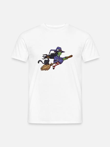 Cartoon Hexe Fliegt Auf Ihrem Besen - Männer T-Shirt - Weiß