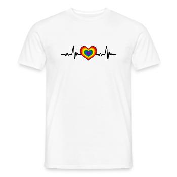 Drapeau du coeur LGBTQ Arc-en-ciel ECG - T-shirt homme - blanc - Devant - AI Model Male 178 dark (178cm)