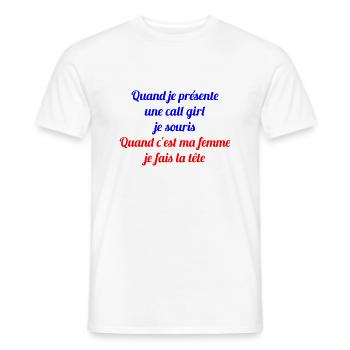 QUAND JE PRESENTE UNE CALL GIRL JE SOURIS - T-shirt homme - blanc - Devant - AI Model Male 178 dark (178cm)