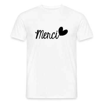 MERCI. THANKS. THANK YOU. ANNIVERSAIRE. NAISSANCE. - T-shirt homme - blanc - Devant - AI Model Male 178 dark (178cm)