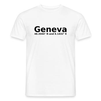 Geneva / Genf - mit Geo Koordinaten Waagrecht - Männer T-Shirt - Weiß - Vorne - AI Model Male 178 dark (178cm)