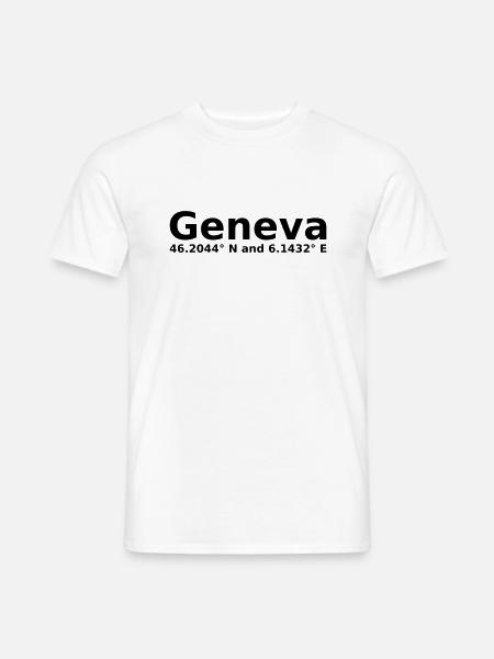 Geneva / Genf - mit Geo Koordinaten Waagrecht - Männer T-Shirt - Weiß
