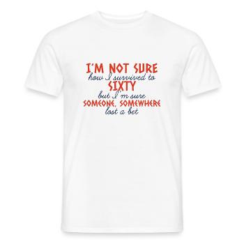 60e anniversaire: Je ne sais pas comment j'ai survécu à - T-shirt homme - blanc - Devant - AI Model Male 178 dark (178cm)