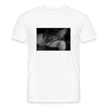 le chat au regard terrible - T-shirt homme - blanc - Devant - AI Model Male 178 dark (178cm)