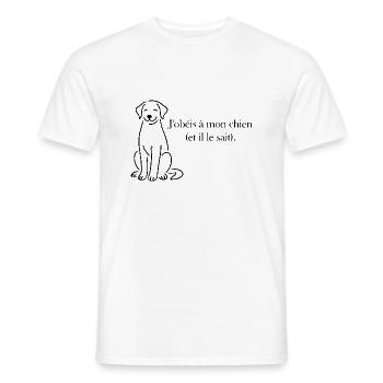 J’obéis à mon chien (et il le sait) - T-shirt homme - blanc - Devant - AI Model Male 178 dark (178cm)