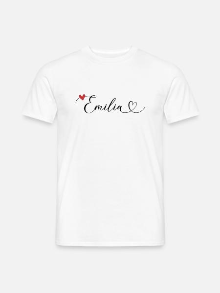 Emilia Nom Prénom Calligraphie Coeur - T-shirt homme - blanc